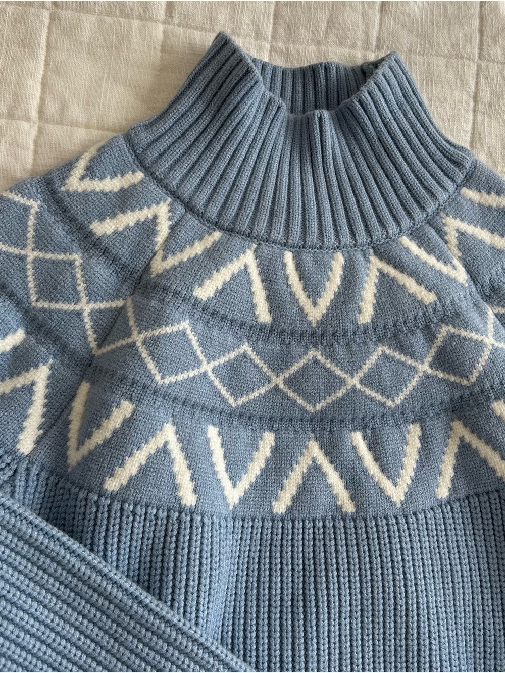 NWOT Varley Marcie Fair Isle Yoke Knit Mock Neck Sweater - Light Blue - Picture 4 of 7